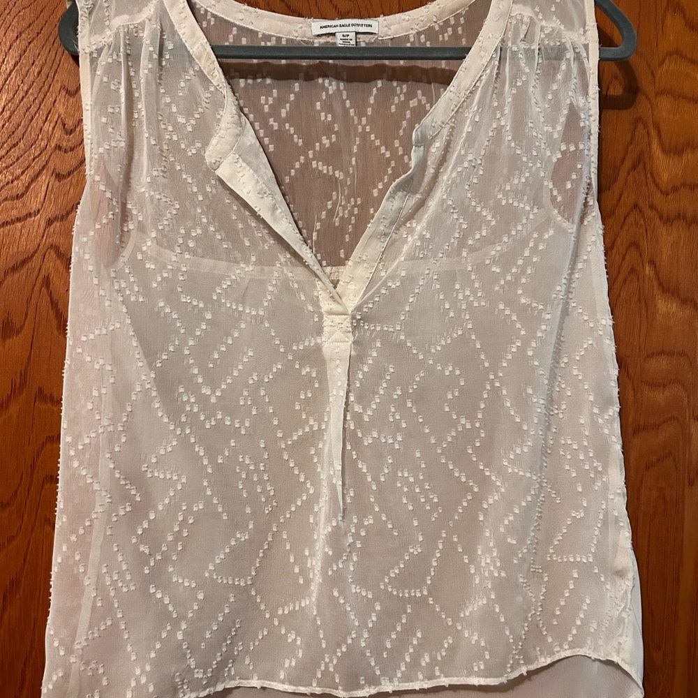 Sheer Cream Sleeveless Blouse